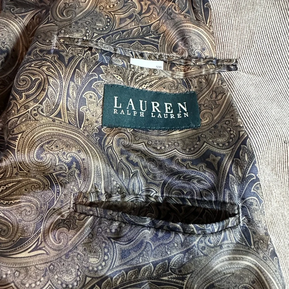 Lauren Ralph Lauren Men’s Corduroy Blazer Beige Paisley Lined 50R‎ Sport Coat